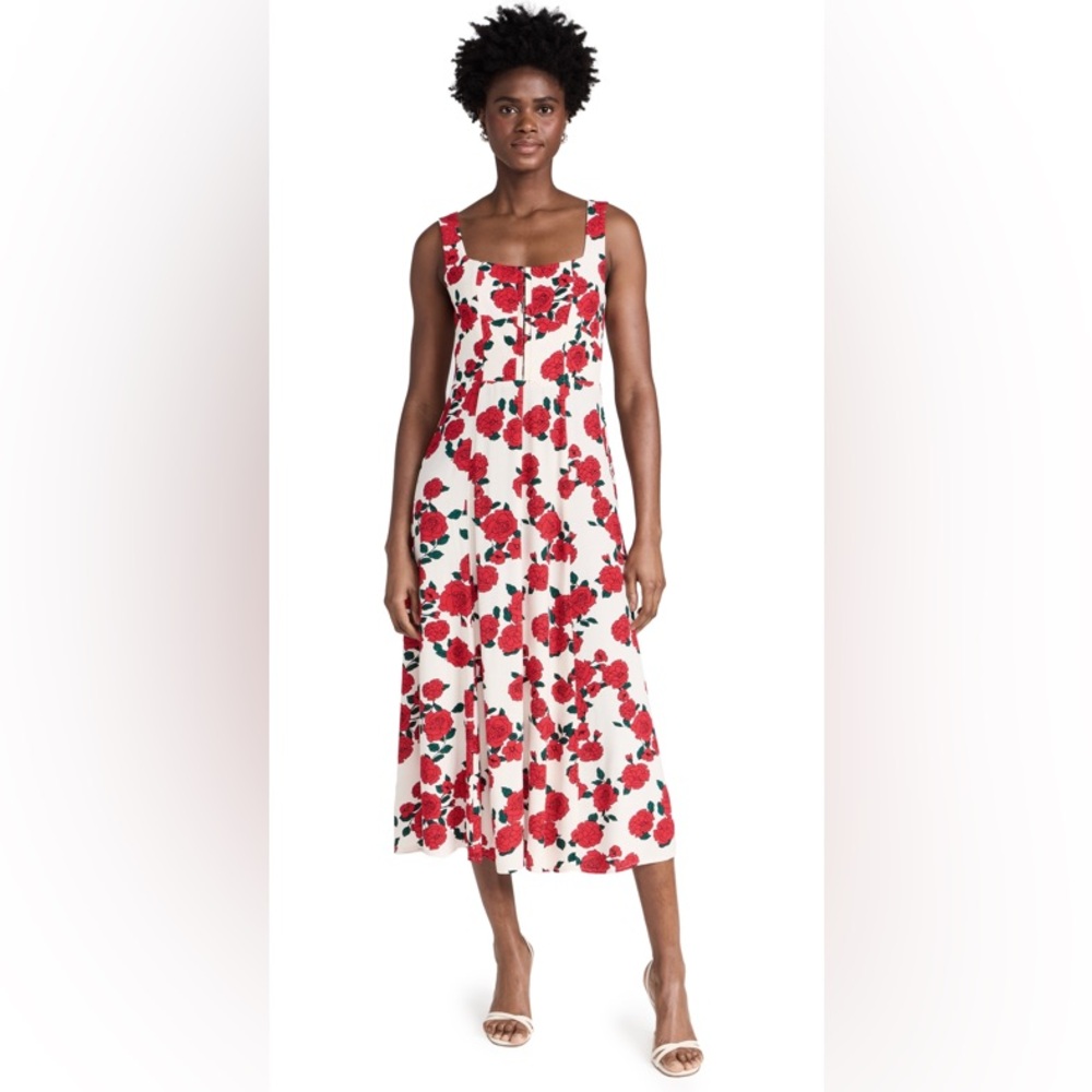 WAYF Floral Sleeveless Dress - Red and White XS